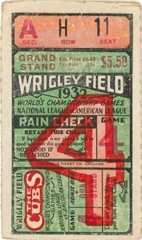 1932 World Series Game 4 Ticket Stub New York Yankees vs Chicago Cubs - Yankees Clinch 4th World Series Title - Ruths Final World Series Game